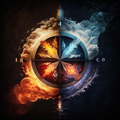 All Elements Magic, 4 Elements Photoshoot, The 4 Elements Art, Earth Aesthetic Element, Compass Graphic Design, Tarot Background, Earth Fire Water Air, Fantasy Future, Fantasy Journal