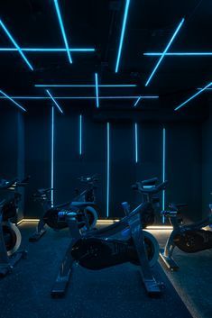 Gym Led Lighting, Gym Lighting Ideas, Futuristic Gym, Dance Studio Design, Cycling Studio, Gym Lighting, Gaming Lounge, Gym Design Interior, Spin Studio