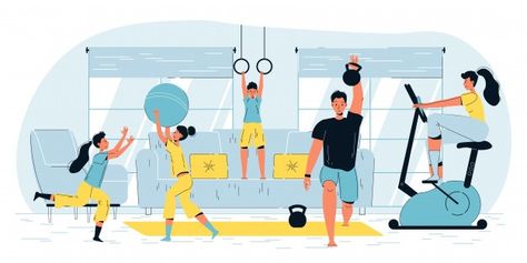 Happy active family sport workout home a... | Premium Vector #Freepik #vector #children #family #education #woman Girls Lifting Weights, Gym Illustration, Running Competition, Copywriting Ads, Memory Drawing, Morning Exercise, Sports Centre, Workout Home, Image Happy