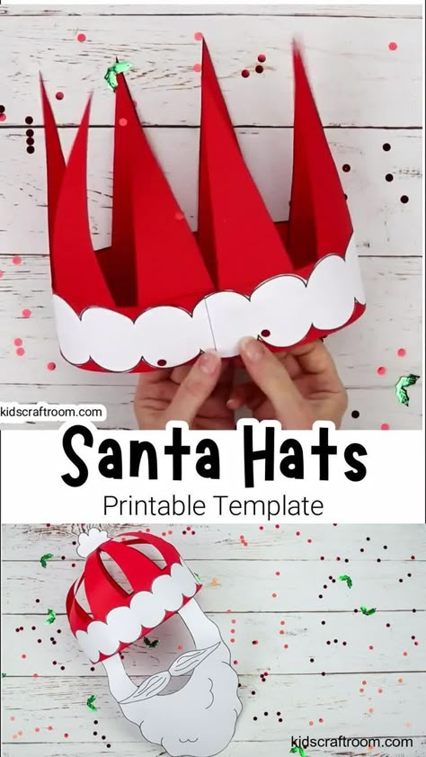 Here's a fun Christmas craft! Make and wear a Paper Santa Hat! A Christmas hat idea great for fun loving kids and grown-ups! (Santa Hat Craft Template) Paper Santa Hat, Santa Hat Craft, Christmas Art Activities, Santa Hat Crafts, Santa Camera, Easy Craft Activities, Rubiks Cube Patterns, Hat Printable, Make A Hat