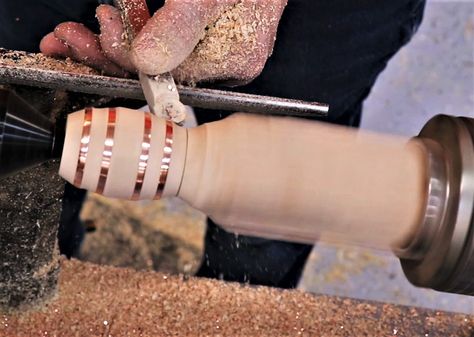 Wood Turning Ideas, Copper And Wood, How To Apply Polyurethane, Tre Kunst, Copper Bottle, Woodturning Ideas, Copper Rod, Wood Barrel, Build Projects