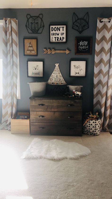 Explorer Room Theme, Nursery Ideas Explorer, Wolf Room Ideas Bedrooms, Forest Theme Boys Room, Boys Hunting Theme Bedroom, Wilderness Themed Bedroom, Toddler Woodland Bedroom Boy, Rustic Toddler Boy Room, Outdoorsy Boys Room