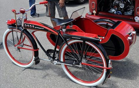 J.C. Higgins bicycle with side car Bike With Sidecar, Bicycle Sidecar, Steampunk Vehicle, Tricycle Bike, Velo Vintage, Lowrider Bike, Power Bike, Old Bicycle, Bike Ideas