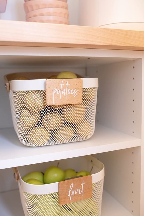 Baskets In Pantry, Bathroom Pantry Organization, Storing Produce, Produce Baskets, Bathroom Pantry, Produce Storage, Future Inspiration, Organizer Bins, Garden Picnic