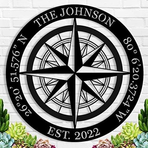 Compass Decor, Gps Coordinates Sign, Compass Wall Decor, Coordinates Gift, Mariners Compass, Nautical Compass, Nautical Wall Decor, Family Name Sign, Man Cave Gifts