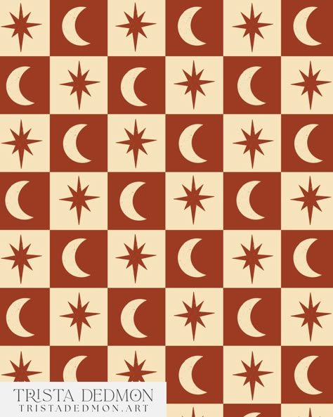 Moon and stars checkerboard from the Retro Mystic collection. 🌙⭐️ Mystic Pattern, Art Vendor, Circus Pattern, Celestial Illustration, Bat Art, Graphic Shapes Design, Mystic Moon, Graphic Shapes, Bat Pattern