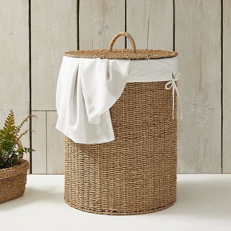 Seagrass Laundry Basket | Laundry & Storage | The White Company US Classic Room Design, Basket Laundry, Basket And Crate, Plastic Baskets, Washing Basket, Ladder Shelf, White Company, Utility Rooms, Laundry Storage