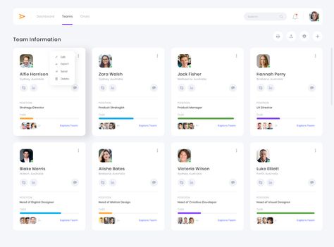 Team Management CRM Dashboard Design by Luke Peake for TIB Digital on Dribbble Crm Dashboard, Desain Ux, Web Application Design, Ui Design Dashboard, Card Ui, Team Management, Ui Design Website, Dashboard Ui, Web Ui Design