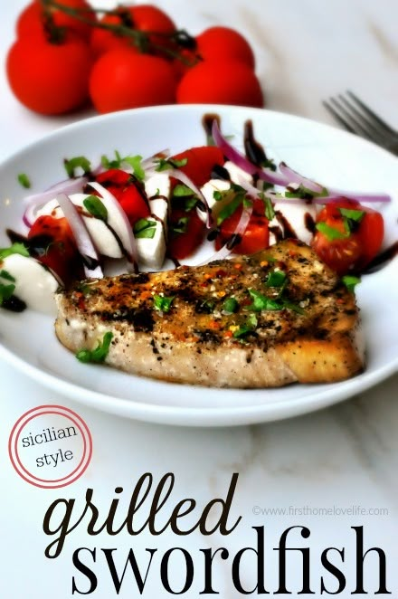 An incredibly easy way to prepare swordfish with tons of flavor! This Sicilian style grilled swordfish recipe is a keeper! One of my favorite, fairly inexpensive seafood dishes is swordfish. Its meaty texture is similar to a cut of beef so it makes you feel like you’re eating something hearty. Swordfish Steak, Grilled Swordfish, Swordfish Recipes, Sicilian Style, Prime Rib Recipe, Rib Recipes, Fish Dishes, Seafood Dishes, Fish And Seafood