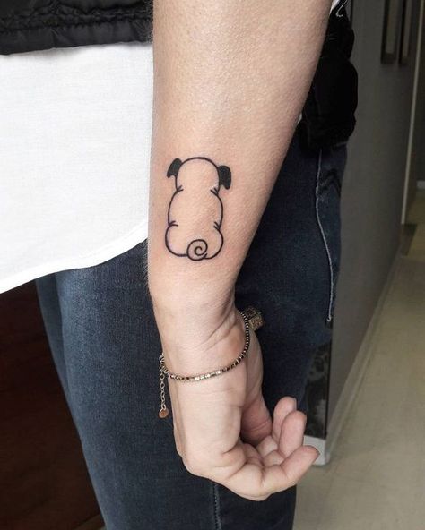 The 23 Minimalist Pug Tattoo Designs | Page 3 of 5 | The Dogman Pug Tattoo Ideas, Small Dog Tattoos, Pug Tattoo, New Tattoo Designs, Motifs Perler, Different Tattoos, Cute Tattoos For Women, Face Tattoos, Best Tattoo Designs