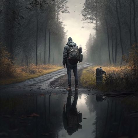 the photographer stands with a camera on the road, forest, fog :: RTX,HDR,Photo realism Cave Photoshoot, Les Revenants, Road Drawing, Art Pictures Ideas, Best Wallpaper For Mobile, Photo Realism, Jungle Photography, Happy Man, Graphic Design Photo