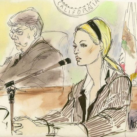 A Brief History of the Most Memorable Celebrity Courtroom Sketches, from Lindsay Lohan to Taylor Swift Photos | W Magazine Courtroom Sketch Drawings, Court Room Sketches, Court Room Drawing, Courtroom Drawing, Courtroom Artist, Courtroom Art, Sketchbook Ideas Doodles, Ideas For Your Sketchbook, Messy Sketches