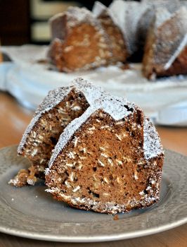 Applesauce Oatmeal Bundt Cake Oatmeal Bundt Cake, Applesauce Oatmeal, Cool Morning, Karo Syrup, Oatmeal Cake, Csa Recipes, Oats And Honey, Specialty Cake, Gluten Free Brownies