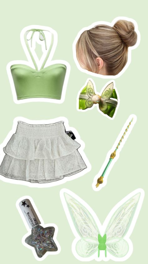 Tinker bell outfit ~inspo~ Tinker Bell Halloween Costume College, Diy Tinker Bell Costume, Tinkerbell Outfit Ideas, Halloween Costumes Tinker Bell, Tinker Bell Outfit, Tinkerbell Theme, Tinkerbell Outfit, Tinkerbell Costume, Tinker Bell Costume