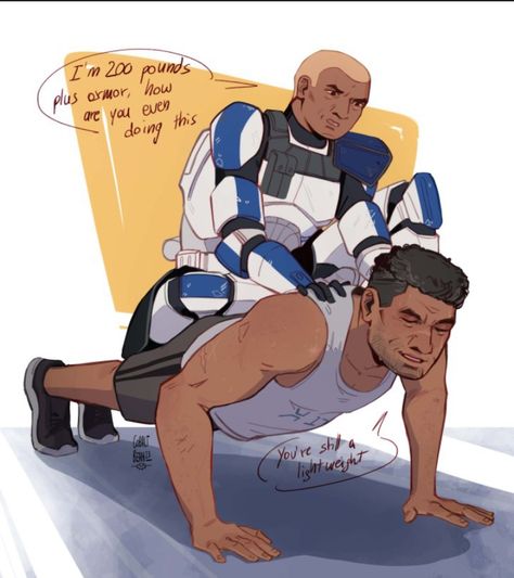 Captain Rex helping Alpha-17 out with his workout Alpha 17 Clone, Alpha 17 Star Wars, Star Wars Clones Fan Art, 501st Fanart, Clone Fanart, Captain Rex Fanart, Rex Clone Wars, Clone Wars Fanart, Star Killer