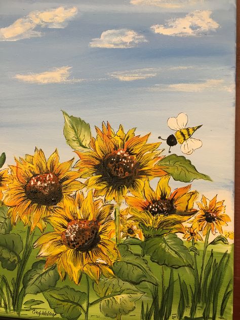 Sunflower Painting Landscape, Sunflower Garden Drawing, Sunflower Fields Painting, Field Of Sunflowers Drawing, Sunflower Garden Painting, Sunflower Field Illustration, Watercolor Sunflower Field, Sunflower Field Painting Easy, Field Of Sunflowers Painting