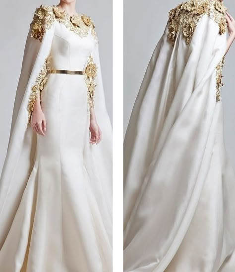 Dresses White And Gold Gowns Elegant, Elegant Queen Dresses, Queen Dresses Aesthetic, White And Gold Medieval Dress, Majestic Dresses Gowns, White Gold Fantasy Dress, White And Gold Fantasy Outfit, White Dress Aesthetic Royal, White Dress With Gold Accessories