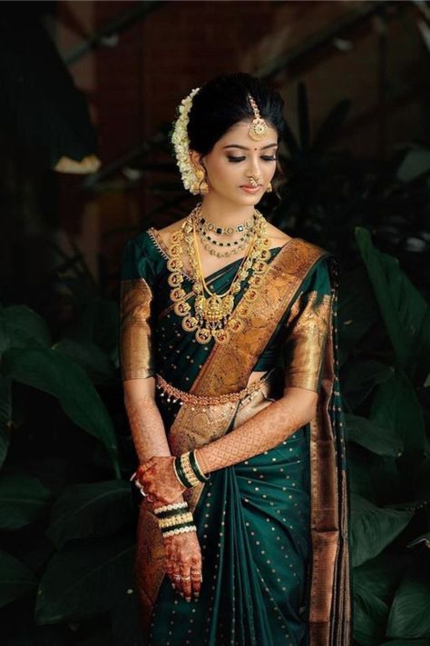 Presenting you latest south indian Sarees. #weddingbazaar#indianwedding #southindianweddings #southindianbrides #silksarees #kanjeevaramsaree #southindiansareelook #southindiansareeblousedesign #southindiansareewhite #southindiansareewedding #southindiansareetraditionalsilk Engagement Saree Look, Bridal Dresses Ideas, South Indian Bridal Look, Indian Bridal Look, South Indian Wedding Saree, South Indian Bride Saree, Indian Bride Poses, Engagement Saree, Marathi Bride