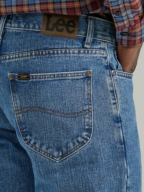 Comfortable and durable, Lee's Legendary relaxed fit straight leg jeans will become your default for work, play, and everything in between. They come with our classic five-pocket styling and legendary details, including the iconic hardware, spade back pockets with S-curve embroidery, a button closure, and zipper fly. These jeans are also made of the smoothest cotton blend with just the right amount of stretch. Without sacrificing the style you love, you can still be comfortable. Add a button-down for a more pulled-together look or keep it casual with a favorite t-shirt. Mens Fashion Jeans, Lee Jeans, Slim Straight Jeans, Best Jeans, Jeans Style, Straight Jeans, Men's Jeans, Straight Leg Jeans, Leg Jeans