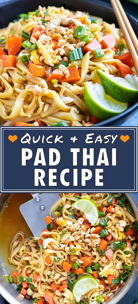 Easy Gluten Free Pad Thai, Healthy Vegetarian Family Dinners, Easy Crockpot Dinners Vegetarian, Easy Pad Thai Recipe Vegetarian, Quick Pad Thai Recipe, Pad Thai Vegetable, Dairy Free Asian Recipes, Quick And Easy Vegetarian Dinner Recipes, Padthai Vegetarian