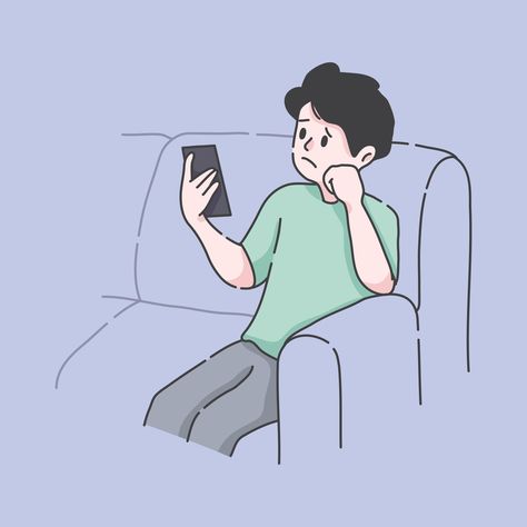 bored man looking at his phone illustration concept Looking At Phone, Phone Illustration, Jojo Pose, Shading Drawing, Social Media Art, Living Healthy, Phone Art, Pose References, Paper Butterflies