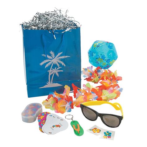 Luau+Swag+Bags+-+OrientalTrading.com Luau Party Supplies, Backyard Getaway, Swag Bags, Island Party, Luau Theme Party, Luau Theme, Beach Hawaii, Swag Bag, Corporate Party