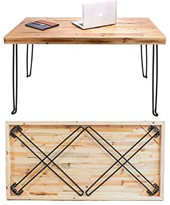 Wood And Metal Desk, Wood Folding Table, Desks For Small Spaces, Folding Desk, Folding Dining Table, Foldable Table, Metal Desks, Hairpin Legs, Wood Desk