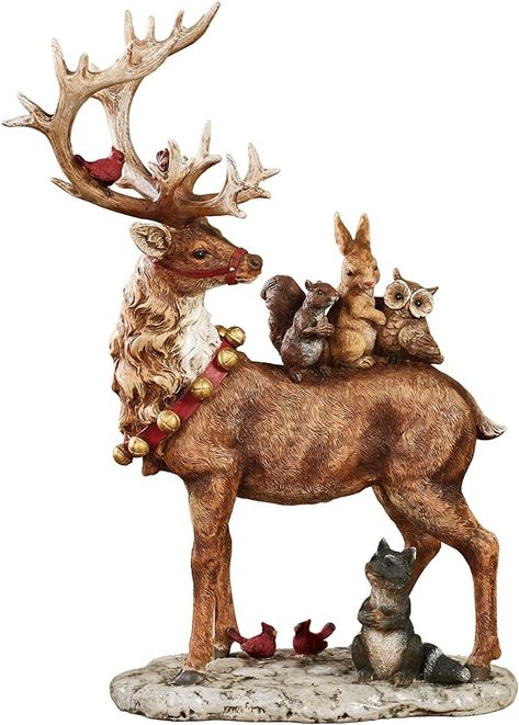 Amazon.com: Touch of Class Forest Friends Table Sculpture Brown Reindeer with Animal Critters | Christmas Themed Deer Statues for Your Holiday Season : Home & Kitchen Fun Sculpture, Friends Table, Melody Christmas, Christmas Deer Decorations, Woodland Christmas Decor, Reindeer Statue, Garden Creatures, Winter Market, Table Sculpture