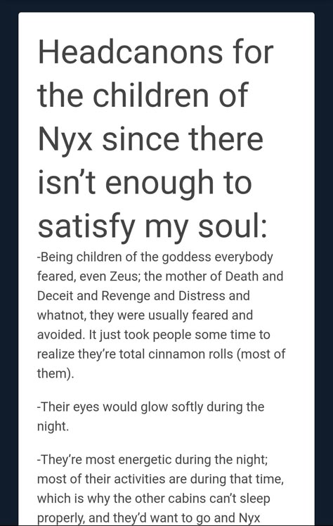 Children Of Nyx Headcanons, Nyx Percy Jackson, Daughter Of Nyx Aesthetic, Children Of Nyx Aesthetic, Nyx Cabin Pjo, Child Of Nyx Aesthetic, Children Of Greek Gods, Pjo Cabin Headcanons, Nyx Greek Mythology