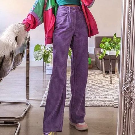 Outfit With Purple Pants, Purple Jeans Outfit, Carpenter Pants Outfit, Purple Pants Outfit, Lollapalooza 2022, Boogzel Apparel, Funky Pants, Cord Pants, Egirl Fashion