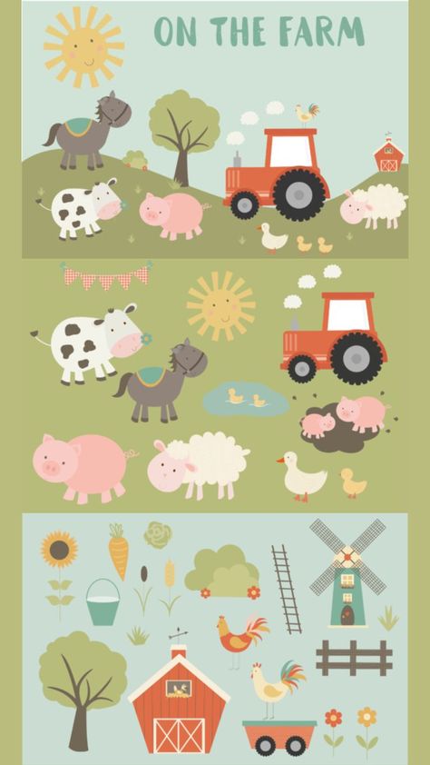 Fun Color Palette, Graphic Illustrations, Party Invites, On The Farm, Digital Clip Art, The Farm, Ducks, Farm Animals, Tractor