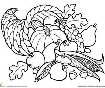 <p>Celebrate the bounty of autumn's harvest gathered in a horn of plenty. (Good for: first grade)</p> Thanksgiving Coloring Page, Thanksgiving Coloring Sheets, Thanksgiving Coloring Book, Free Thanksgiving Coloring Pages, Turkey Coloring Pages, Thanksgiving Coloring, Thanksgiving Pictures, Thanksgiving Color, Thanksgiving Coloring Pages