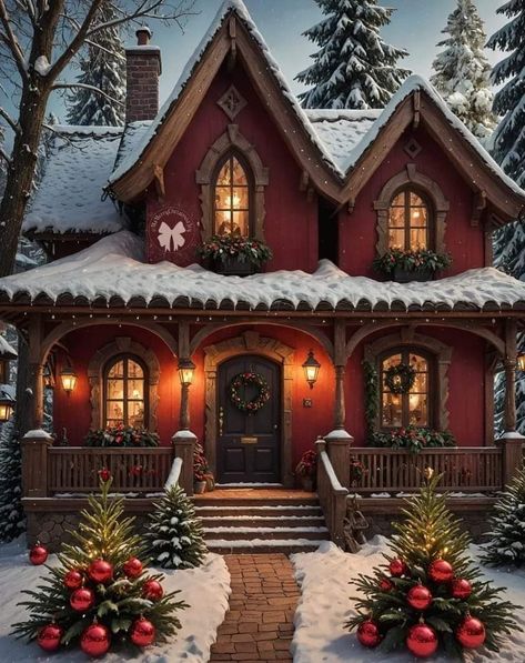 Burgundy Christmas, Winter Aesthetics, Magical House, Log Cabin Rustic, English Christmas, Victorian Style Homes, Snow Pictures, Christmas Cottage, Cottage Christmas