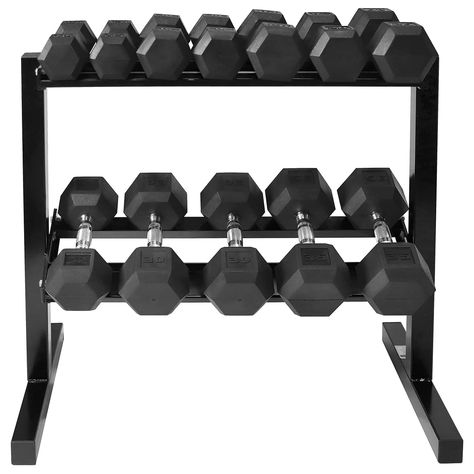 WF Athletic Supply Rubber Coated Hex Dumbbell Set with Two Tier Premium Storage Rack Built for Strength Building, Weight Loss & Home Gym   Multiple Sets Available Home Workout Space, Weight Rack, Strength Training Routine, Diy Home Gym, Hex Dumbbells, Dumbbell Rack, Workout Space, Agility Training, Strength Training Equipment