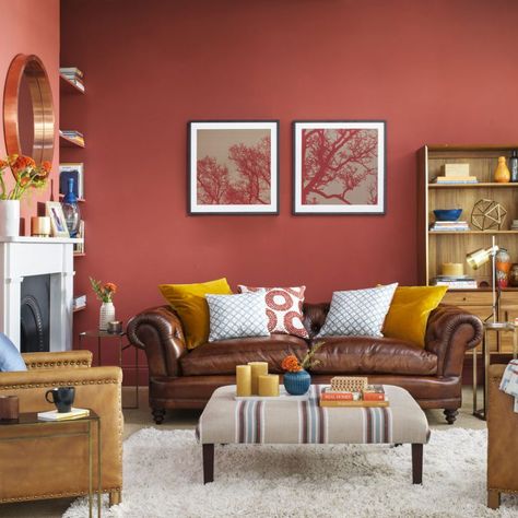 Red living room ideas – curl up with this comforting and vibrant colour Sofa Cognac, Country Living Room Furniture, Red Living Room, Brown Sectional, Sofa Light, Red Living, Elegant Living Room Decor, Living Room Images, Brown Couch