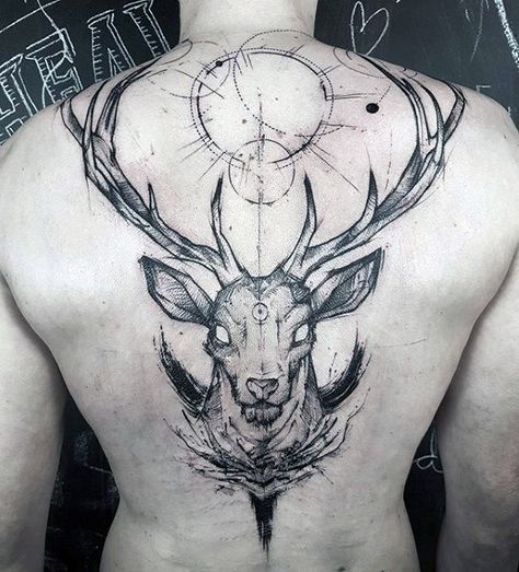 Deer Back Sketch Tattoo Designs For Guys Tattoo Espalda, Small Watercolor Tattoo, Sketch Tattoos, Lower Arm Tattoos, Stag Tattoo, Small Back Tattoos, Matching Friend Tattoos, Tier Tattoo, Small Chest Tattoos