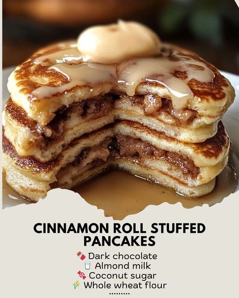 ✨ Cinnamon Roll Stuffed Pancakes: The Ultimate Breakfast Upgrade! 🥞🍯 Who says you can’t have dessert for breakfast? These fluffy pancakes stuffed with a gooey cinnamon swirl are the perfect indulgence to start your day. Picture this: soft, warm pancakes with a cinnamon twist that melts in your mouth, topped with a dollop of creamy Greek yogurt. 🤤 It’s time to flip your breakfast game and treat yourself to something special! What you’ll need: 🍯 1 cup whole wheat flour 🥛 1 cup almond milk 🍳 1... Stuffed Pancakes, Cinnamon Twist, Chocolate Almond Milk, Dessert For Breakfast, Cinnamon Twists, How To Make Bacon, Ultimate Breakfast, Dark Chocolate Almonds, Cinnamon Swirl