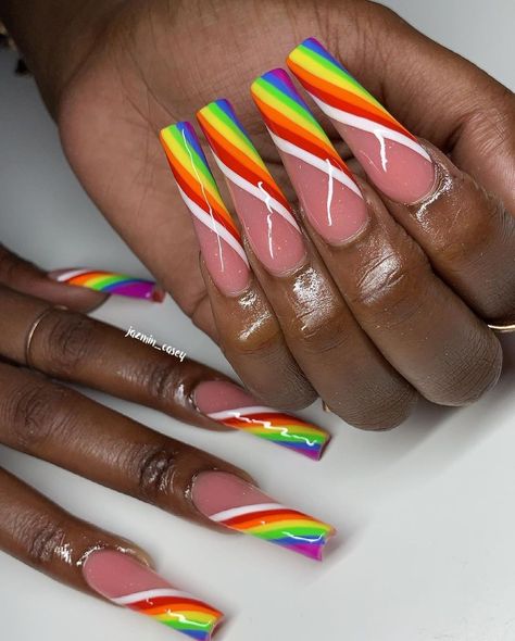 Pride Nails Square, Gay Pride Nails Acrylic, Lgbtq Nail Designs, Gay Pride Nails Designs, Pride Nails Acrylic Coffin, Rainbow Design Nails, Pride Nails Designs Acrylic, Pride Flag Nails, Pride Acrylic Nails