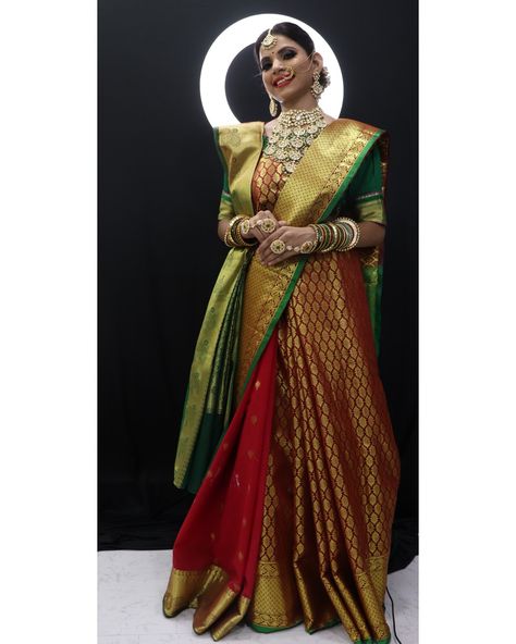 Double saree draping Double Drape Saree, Double Saree Draping Styles, Style Saree Draping, Saree Pattern, Draping Styles, Saree Styling, Saree Drape, Silk Lehengas, Ethnic Dresses