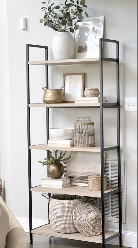 Shelf Styling Living Room, Styling Shelf, Ladder Shelf Decor, House Interior Kitchen, Shelf Decor Living Room, Styling Shelves, House Interior Living Room, Design House Interior, House Interior Decor Ideas