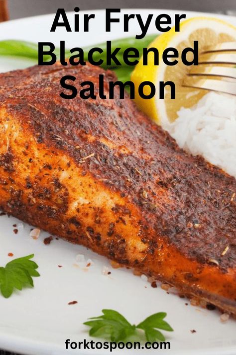 air fryer blackened salmon Unlock the bold flavors of perfectly seasoned blackened salmon right from your air fryer! Crispy on the outside, flaky and tender inside, this salmon recipe is a must-try. 🍣✨ #BlackenedSalmon #AirFryerRecipe #HealthyDinner" Blackened Salmon Air Fryer, Salmon Fillet Recipes Air Fryer, Maple Soy Salmon, Salmon In Air Fryer, Blackened Salmon Recipes, Cooked Salmon, Plank Salmon, Cedar Plank Salmon, Blackened Salmon