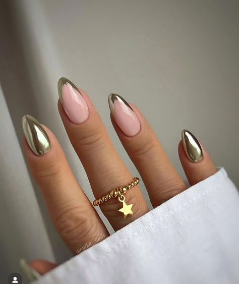 Gold Chrome Nails, Pink Chrome Nails, Chrome Nail Art, Chrome Nails Designs, Elegant Nail Art, Mirror Nails, Her Nails, Metallic Nails, Silver Nails