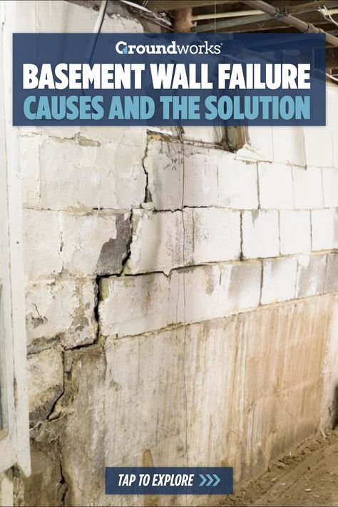 Basement Wall Failure: Causes and Solutions  Discover why basement walls fail and how to fix them. Learn about the impact of hydrostatic pressure and the benefits of waterproofing and the Intellibrace system. Protect your home with Groundworks. Waterproof Basement Walls, Sealing Basement Walls, How To Fix Crumbling Basement Walls, Basement Flooding Solutions, Flood Proof Basement, Diy Basement Waterproofing, Waterproofing Basement Walls, Fix Leaking Basement Wall, Waterproofing Basement Foundation