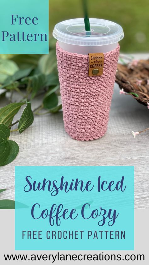 Iced Coffee Cup Cozy Crochet, Iced Coffee Coozie Diy, Iced Coffee Sleeve Pattern, Crochet Iced Coffee Cozy Pattern Free, Crocheted Cup Cozy Free Pattern, Crochet Cup Cozy Free Pattern Coffee Sleeve, Crochet Starbucks Cup Cozy, Crochet Coffee Sleeve Free Pattern, Crochet Iced Coffee Cozy