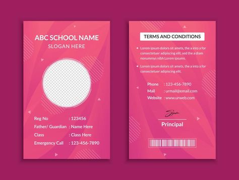 Identity Card Design Student, School Id Template Layout, School Id Template, School Id Card Template, Student Identity Card, Card Design Layout, Id Template, Identity Card Design, Abc School