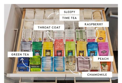 Khloe Kardashian Home, Tea Drawer, Khloe Kardashian House, Khloe Kardashian Show, Kardashian Home, Tea Organization, Tea Station, Khloé Kardashian, Tea Storage