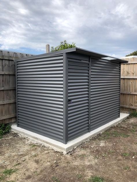 Charcoal Storage Outdoor, Metal Garden Shed Ideas, Tool Shed Ideas, Storage Sheds Ideas Backyard, Outdoor Gear Storage Shed, Colorbond Shed, Steel Garden Shed, Door Sheds, Outdoor Metal Garage Cabinets