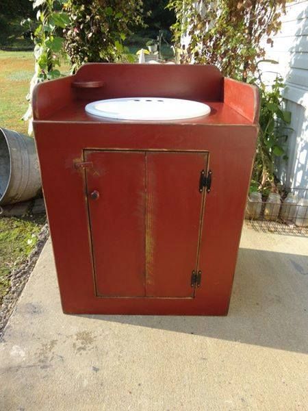 Sink Vanity Primitive Bathroom Vanity, Cast Iron Sink Cabinet, Primitive Vanity, Vintage Metal Sink Cabinet, Primitive Bathroom Ideas, Jelly Cabinets Primitive, Primitive Bathroom, Colonial Home Decor, Primitive Bathrooms