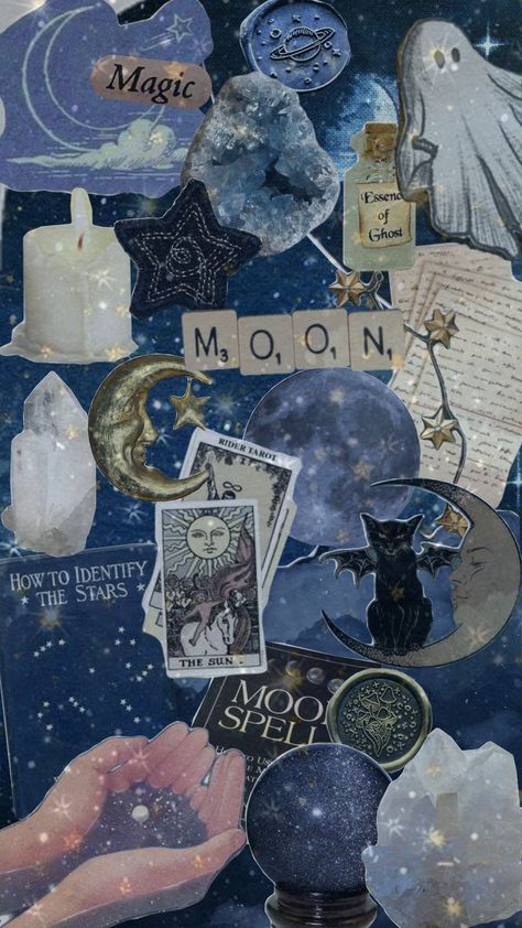 blue moon whimsigoth wallpaper background clutter page #aestehthic #whimsigoth #moon star moon witch whimsigoth 90s Moon Aesthetic, Blue Tarot Cards Aesthetic, Moon Themed Wallpaper, Moon Core Aesthetic, Blue Witch Aesthetic, Witchy Wallpaper Aesthetic, Celestial Aesthetic Wallpaper, Blue Whimsigoth, Mystical Backgrounds