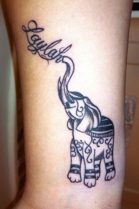 My elephant tattoo w/ my daughters name. Elephant Tattoo, Elephant Tattoos, Tattoos For Daughters, Name Tattoo, Name Tattoos, Mom Tattoos, Word Tattoos, I Tattoo, Tatting